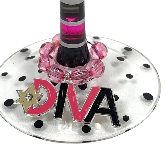MoMo Panache Wine Goblet Art Glass Diva My Special Moments Wine Charm Pink Black - Picture 3 of 8